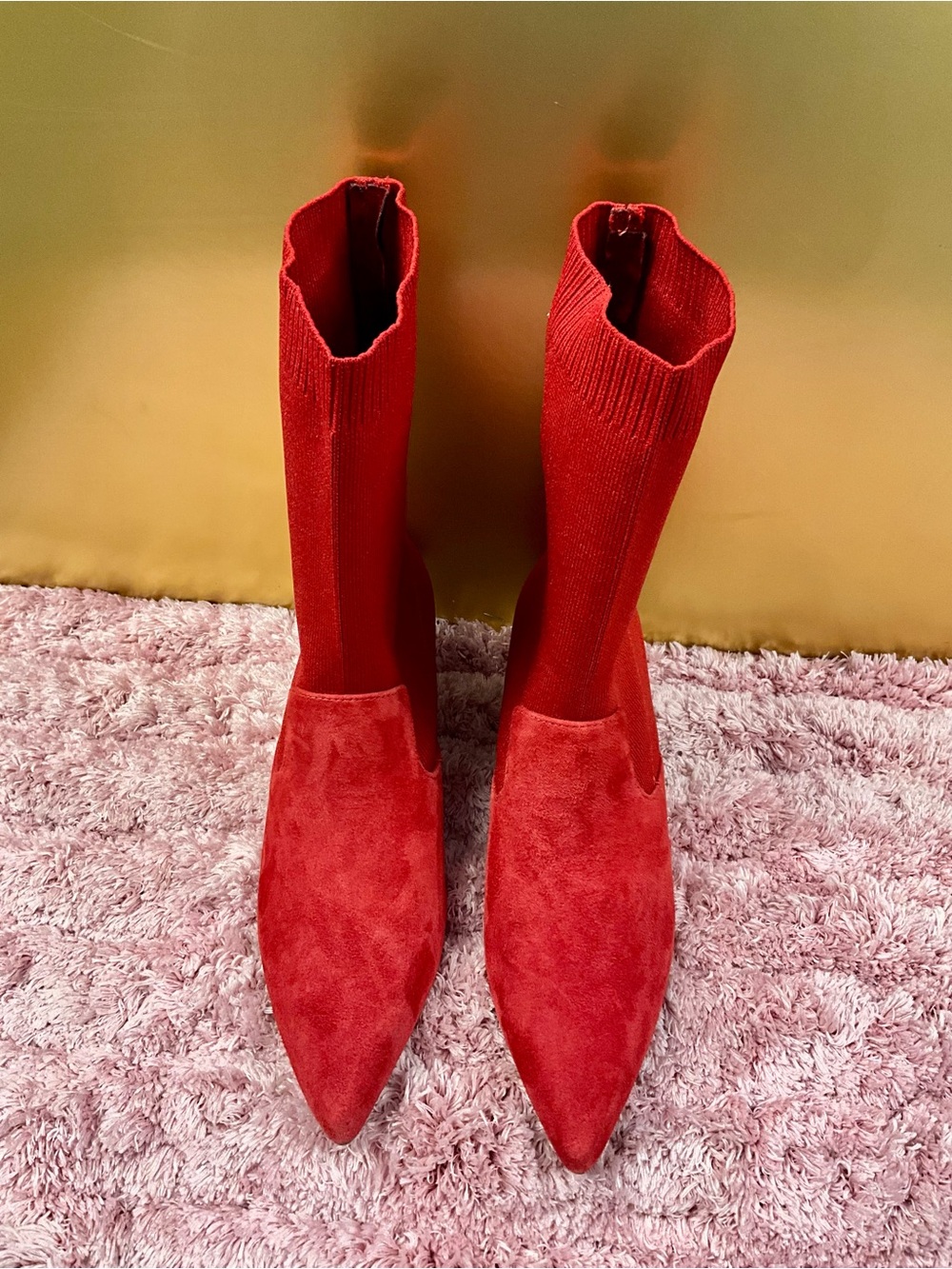 Halston Heritage Red Pointed-Toe Sock Boots